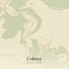 Obraz premium Vintage map of Colmey, France.