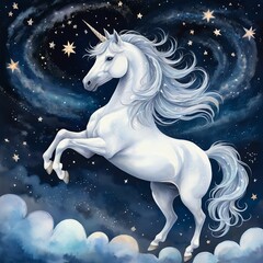 Naklejka premium Magical Unicorn in Starry Night