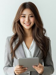 Fototapeta premium Asian businesswoman holding tablet, professional portrait