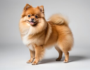 Obraz premium Adorable Pomeranian Dog Posing Against a Grey Background