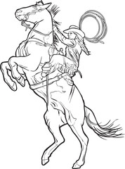 Cowgirl riding horse action outline