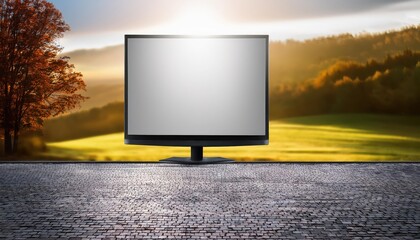 Stylish Modern LED LCD Panel TV Display Mockup in a Minimalist Setting, Embracing Sleek Design and HighTech Vibrancy for Digital Art, Home Decor, or Design Inspiration.