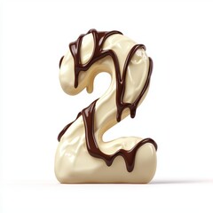 Number 2 made of melting vanilla ice cream with chocolate syrup isolated on a clean white background