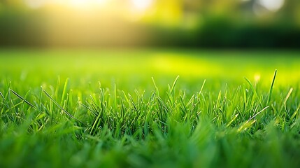 Lush Green Grass Illuminated by Golden Sunlight