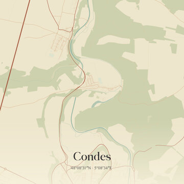 Vintage map of Condes, France.