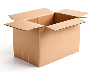 Open Cardboard Box on White Background