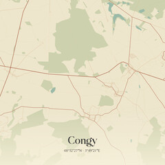 Fototapeta premium Vintage map of Congy, France.