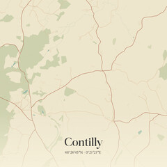 Fototapeta premium Vintage map of Contilly, France.