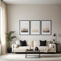 Minimalist Living Room Interior with Beige Sofa and Abstract Art