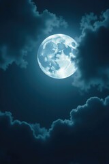 Full moon hidden behind a veil of grey clouds, shadow, darkness, cloudy
