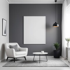 Modern Minimalist Living Room Interior with Blank Canvas