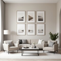 Modern Minimalist Living Room Interior with Beige Sofa and Artwork