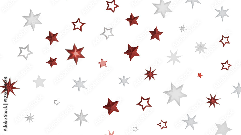 Poster a digital illustration of red and white stars on a black background. the stars are arranged in a ran