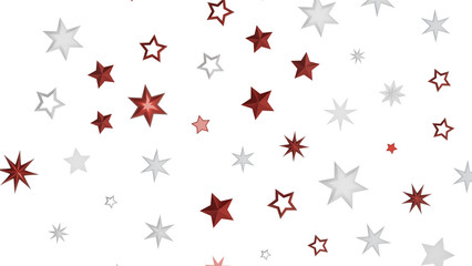 A digital illustration of red and white stars on a black background. The stars are arranged in a random pattern.