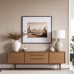 Modern Living Room Interior with Cityscape Artwork