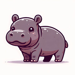 Naklejka premium Cute Hippo Illustration: An adorable cartoon illustration of a baby hippo, characterized by its round shape and friendly expression, making it perfect for children's designs.