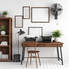 Fototapeta premium Vintage Writer's Desk with Typewriters and Mid-Century Modern Decor