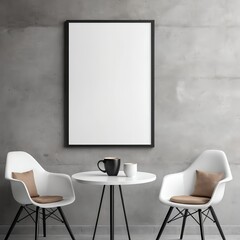 Modern Minimalist Interior Design with Blank Poster Mockup