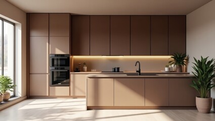 Modern Kitchen Interior in Brown Mocha Mousse 2025 with Sleek Design