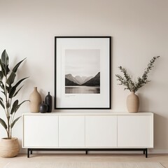 Minimalist Living Room Decor with Mountain Landscape Print