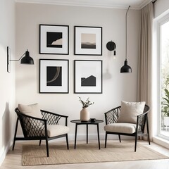 Modern Minimalist Living Room Interior Design with Beige and Black Accents