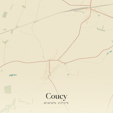 Vintage map of Coucy, France.