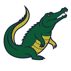 Alligator Sports Mascot Logo – Aggressive Roaring Vector in Green and Gold with Bold Outlines