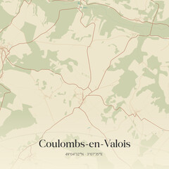Obraz premium Vintage map of Coulombs-en-Valois, France.