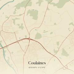 Fototapeta premium Vintage map of Coulaines, France.