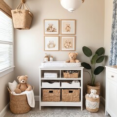 Nursery Decor, Neutral Baby Room, Teddy Bear Theme