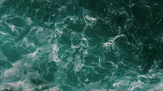 Sea Waves Over Port. Aerial Topdown Shot