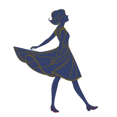 Stylish Woman Silhouette in 1950s Mint Dress – Retro Vector Illustration with Bold Outlines