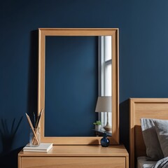 Modern Bedroom Interior with Wooden Dresser and Mirror