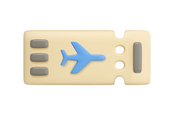 Fototapeta premium Airplane ticket vector 3d icon. Simple cartoon boarding pass design element, isolated on white background. Summer travel concept