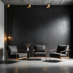 Fototapeta premium Modern Dark Living Room Interior with Three Armchairs