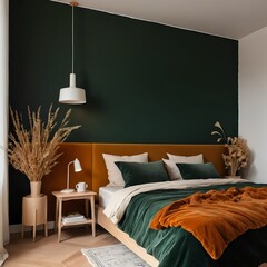 Modern Bedroom Interior Design with Emerald Green and Mustard Yellow Decor