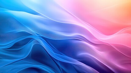 Fototapeta premium A mesmerizing arrangement of fluid waves in shades of blue and pink merging seamlessly, embellished with ethereal light effects that convey a dreamy and enchanting mood.