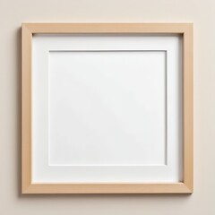 Empty Wooden Frame on Beige Wall