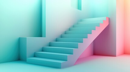 The image showcases a gradient staircase with soft pastel tones, combining modern design and minimalist elements, creating a visually appealing and serene atmosphere.