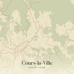 Fototapeta premium Vintage map of Cours-la-Ville, France.