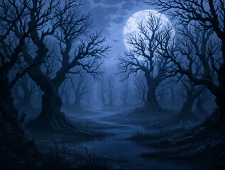 Naklejka premium Haunted pixelated swamp with eerie trees and mysterious fog.