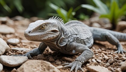 Obraz premium Grey Iguana on Rocky Ground