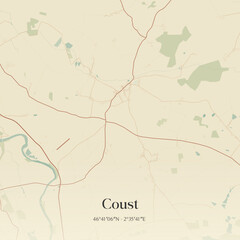 Vintage map of Coust, France.