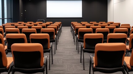 Fototapeta premium Modern Conference Room Setup with Orange Chairs