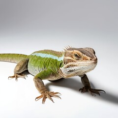 Naklejka premium Green and Brown Lizard on White Background