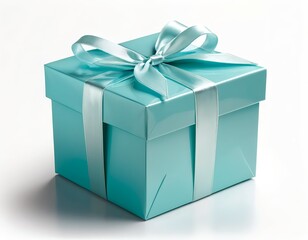 Fototapeta premium Teal Gift Box with Satin Ribbon
