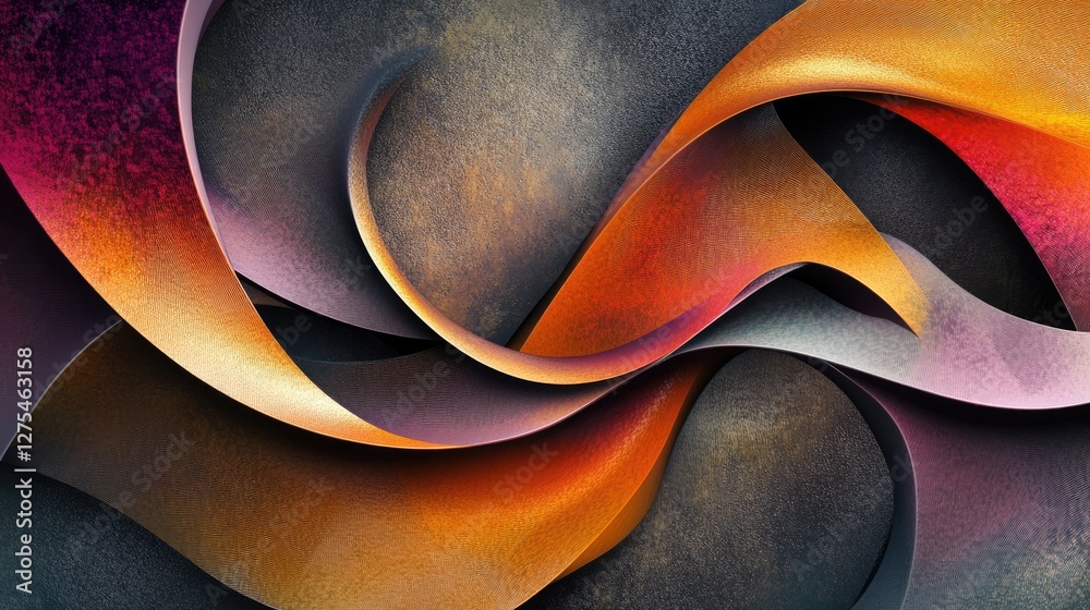 Leinwandbilder 3D fluid shapes with metallic textures and gradient hues, creating a modern and dynamic abstract composition with depth and vibrancy