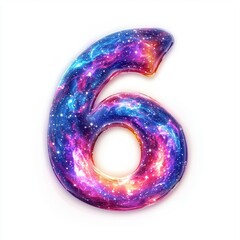 Number 6 made of swirling galaxy dust with glowing nebulae isolated on a clean white background