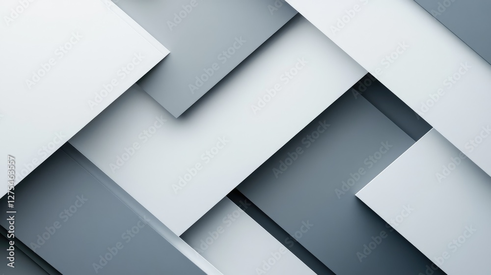 Aufkleber 3D overlapping white and grey squares create a stylized abstract background, with soft shadows adding depth and sophistication to the composition