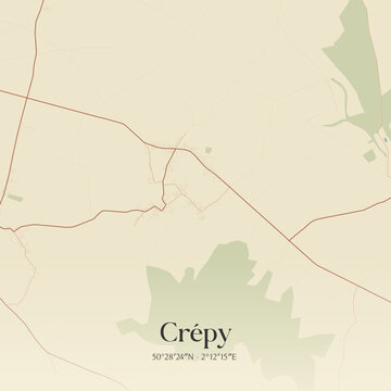Vintage map of Cr&eacute;py, France.